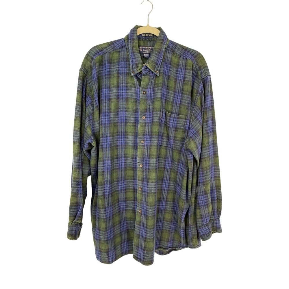 Vintage Abercrombie & Fitch The Big Shirt Flannel Plaid XL Green Blue 90s